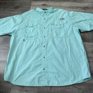 Columbia PFG Fishing Shirt Mens XXL Green BONEHEAD Short Sleeve Cotton Vented